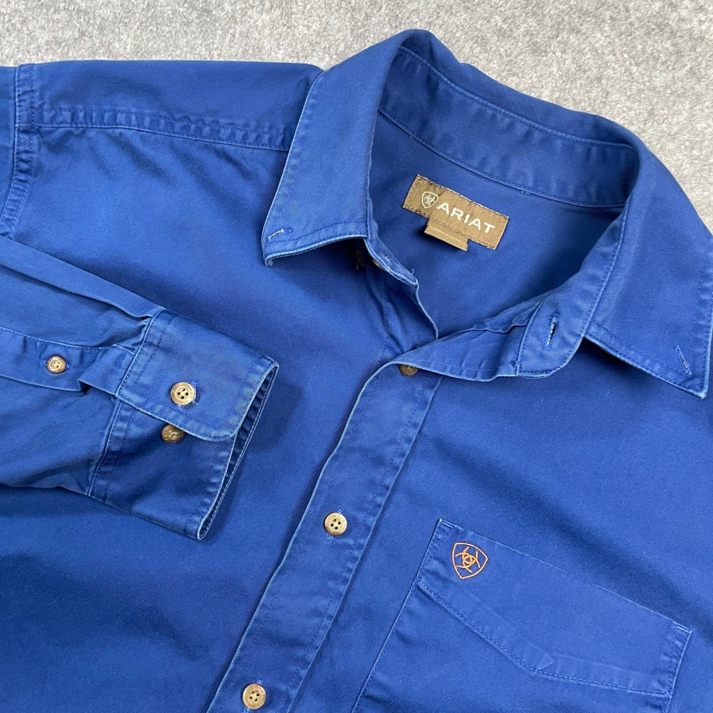 Ariat Mens Shirt M Blue Cotton Long Sleeve Button Down Up Short Western Cowboy